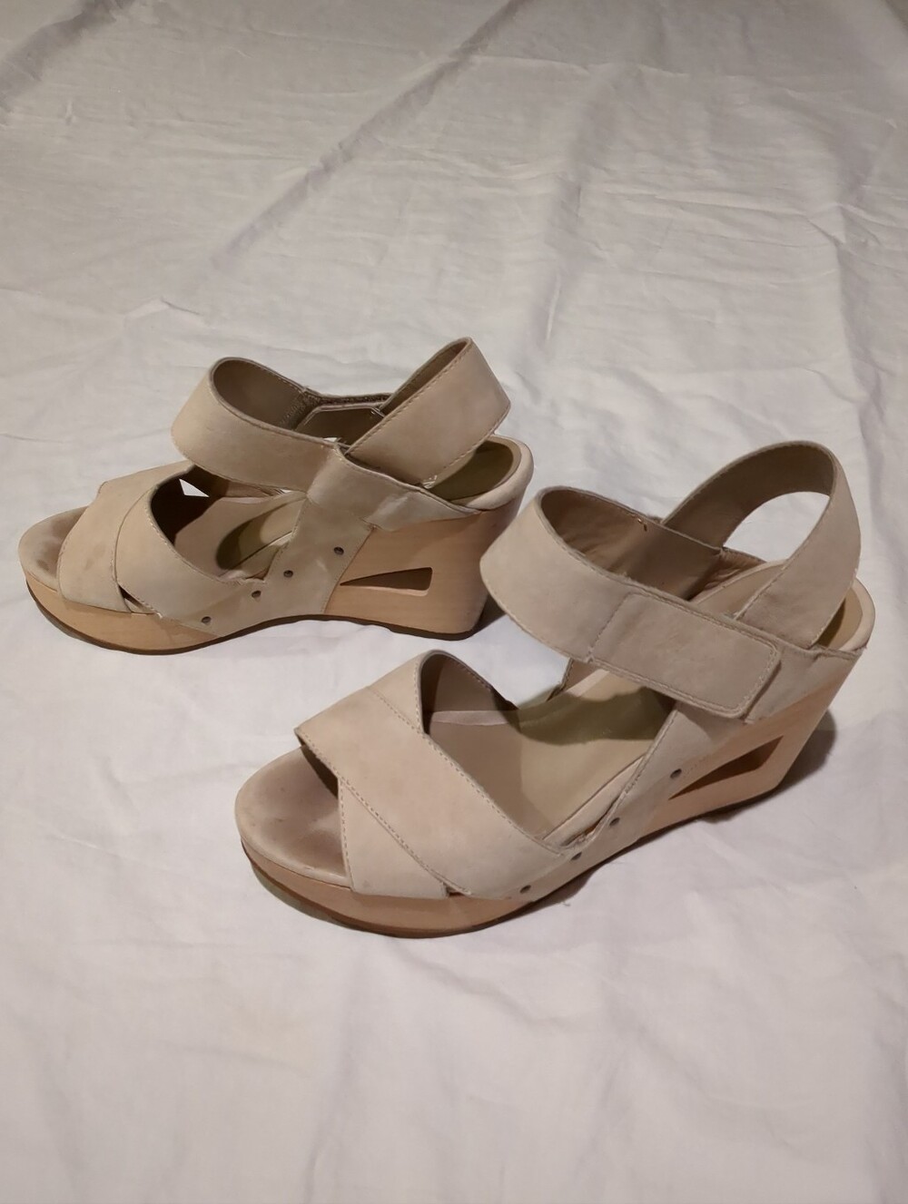 Eileen Fisher Beige Suede Wedge Sandals